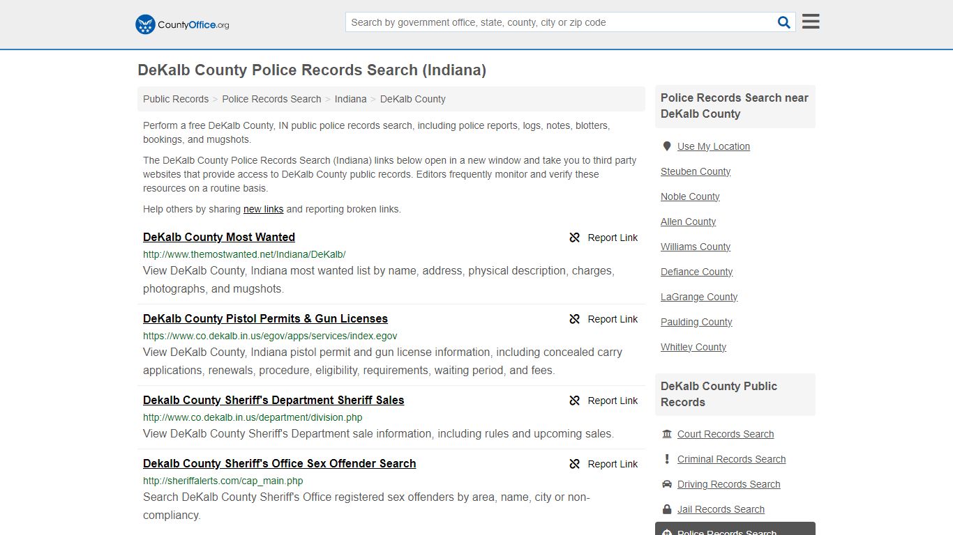 DeKalb County Police Records Search (Indiana) - County Office